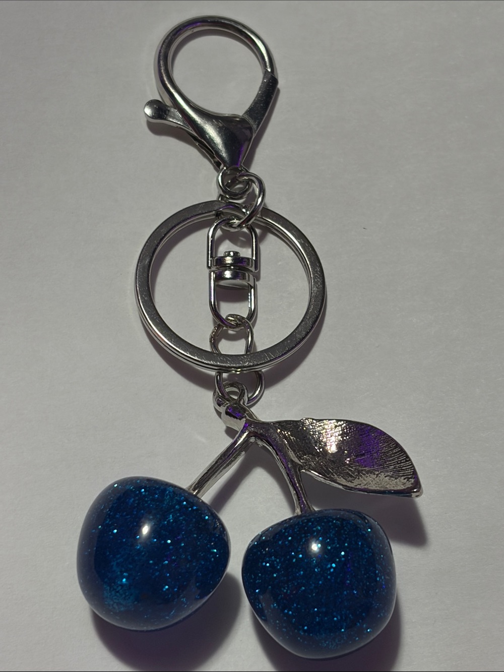 Blue Glitter Cherry Keychain - Silver Hardware - Picture 3 of 3